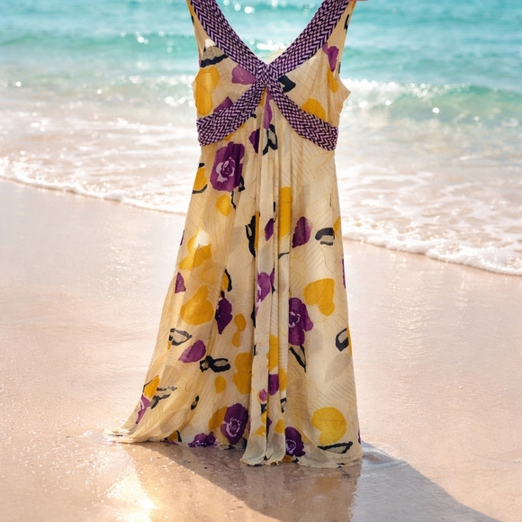Anthropologie Moulinette Purple and Yellow Floral Maxi Dress Size 10 - Picture 3 of 14